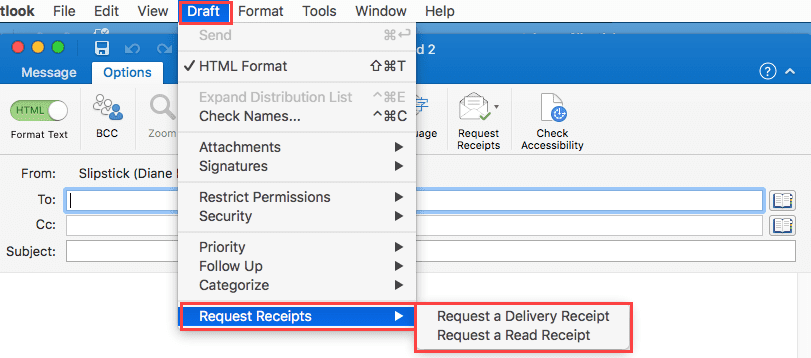 read receipt missing from outlook 2016 for mac
